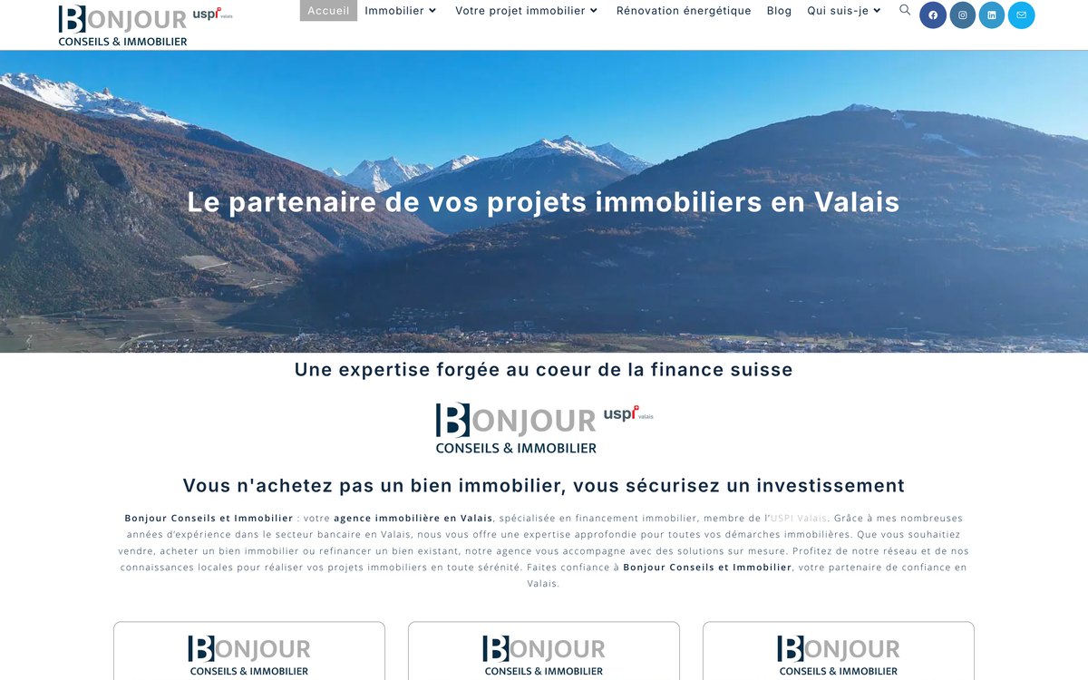 Page d'accueil du site Bonjour Conseils et Immobilier